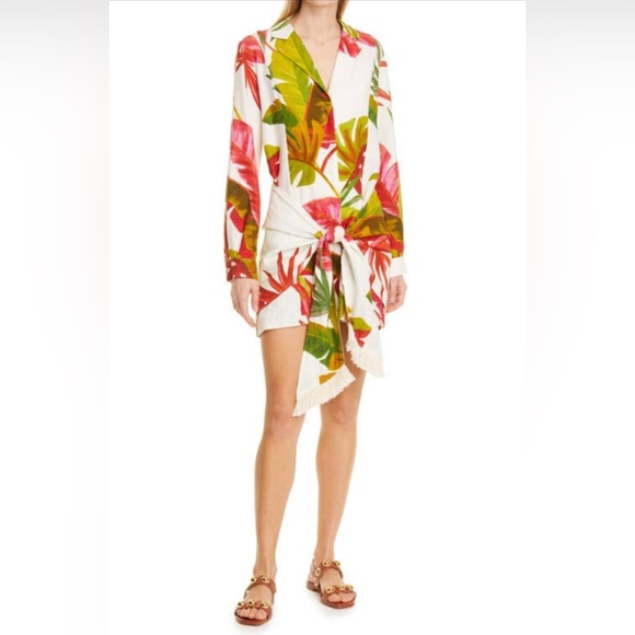 Farm Rio Spring Forest Long Sleeve Linen Blend Minidress - Picture 13 of 13